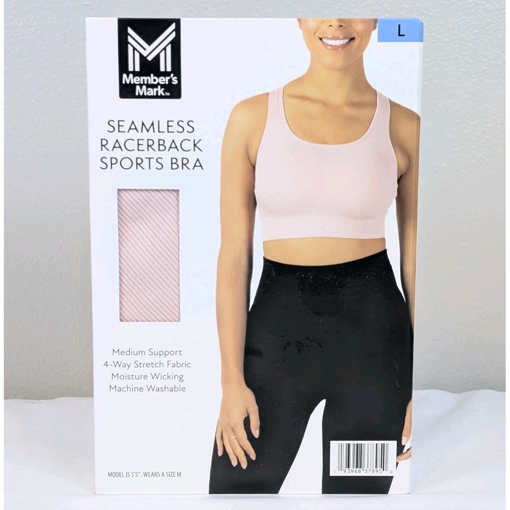 Member's Mark Sports Bra Womens Large Pink Daylily Seamless Racerback New